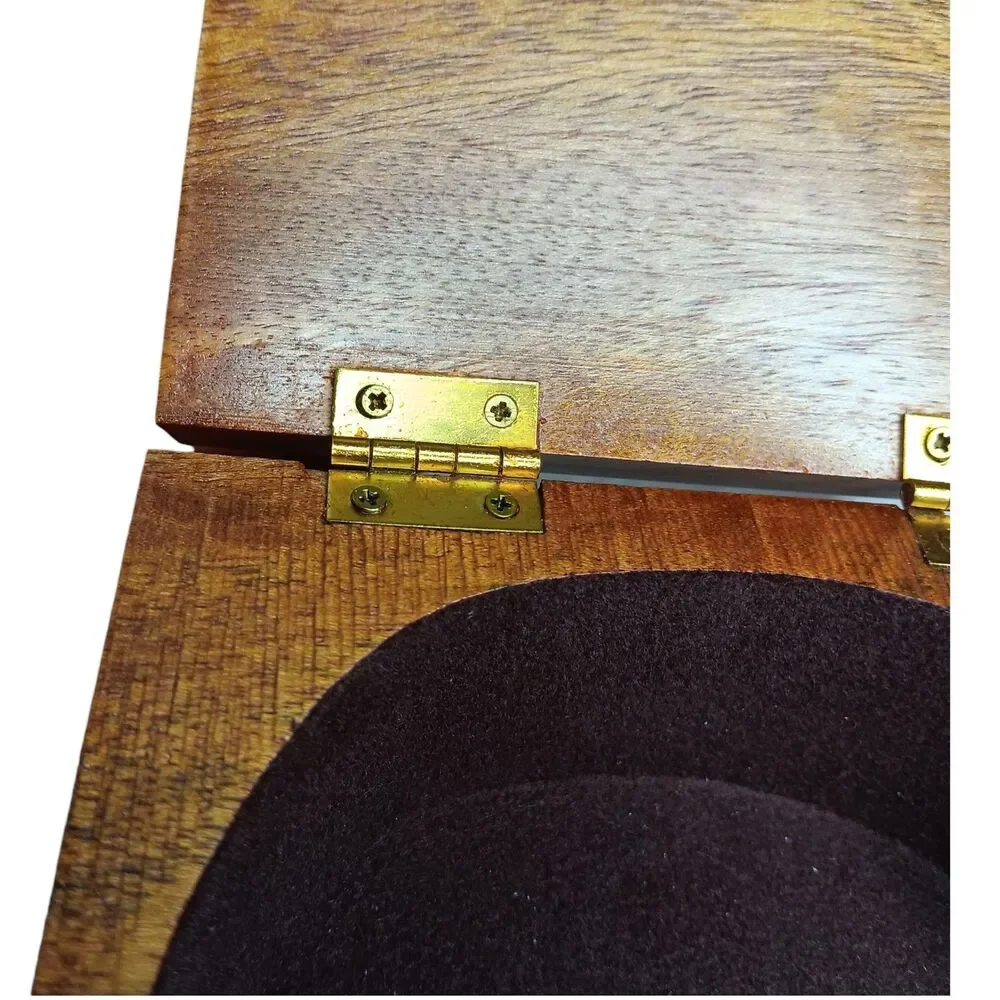 Wood Hinged Box Square With Round Interior Cutout Felt Lined 5.75